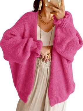 Women’s Oversized Pink Open-Front Sweater Cardigan